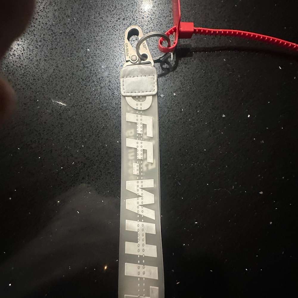 Off-White Transparent Keychain with Red Accent
